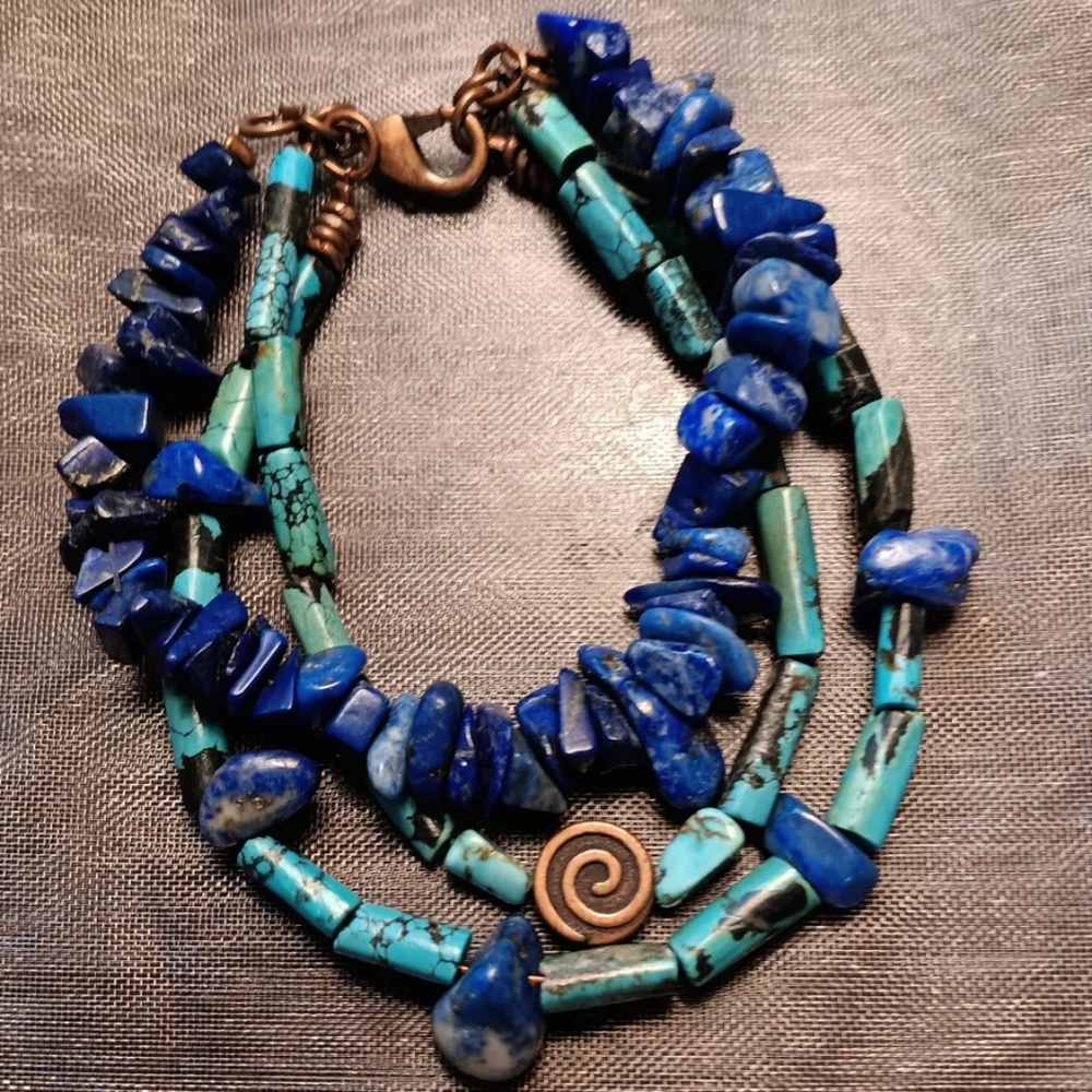 New Turquoise and Sodalite 3-Strand Beaded Bracelet